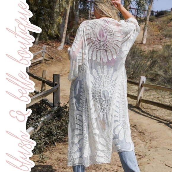 Bohemian Lace Embroidered Kimono in Ivory - Picture 4 of 7